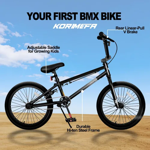Vista 2 de KORIMEFA Bicicleta BMX Freestyle 18 20 pulgadas para niños y niños, bicicleta de trucos para 7-12 años, pernos Pro/Guro a elegir, marco de acero