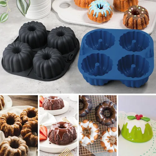 Vista 4 de Webake Sartén de silicona para hornear para hornear, moldes de tubo estriado antiadherentes sin BPA, 4 cavidades, juego de 2
