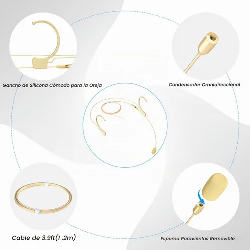 Vista 5 de KIMAFUN Auriculares/Micrófono de Diadema Profesional Earset Sobre la Oreja Colgante Micrófono Condensador Compatible con Sistema Inalámbrico