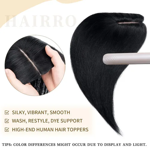 Vista 51 de Hairro Toppers de cabello humano 100% real para mujeres sin flequillo, postizos de cabello real con clip, base de seda transpirable para cubrir
