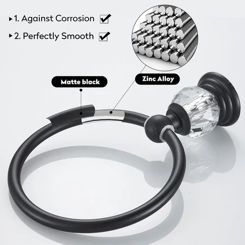 Vista 5 de WINCASE Anillo Toallero de Cristal, Soporte para Toallas de Mano Negro, Colgadores de Toallas Redondos para Baño Montaje en Pared Negro Mate