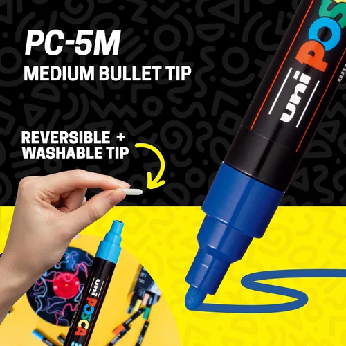 Vista 4 de Posca PC-5M Rotuladores de Pintura a Base de Agua, Punta Media Reversible (1.8-2.5mm), Tono Fresco, Pack de 8 Frío
