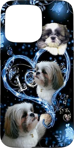 Vista 31 de Funda para PC iPhone 16 I Love Shih Tzu Dogs Flowers Heart Shih Tzu Metal