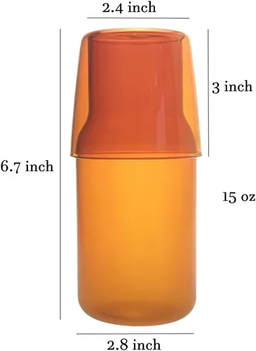Vista 3 de Sizikato Jarra de Agua de Mesita de Noche de Cristal Transparente de 15 Oz con Vaso de Cristal.