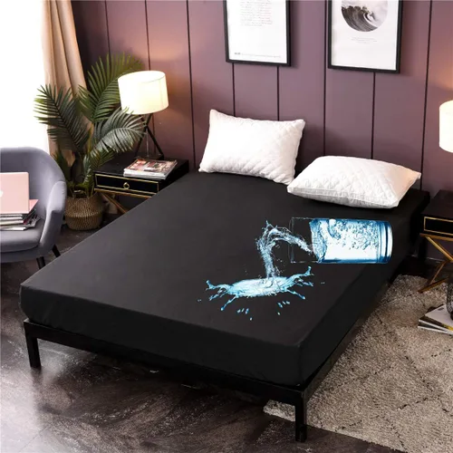 Vista 7 de NTBED Funda protectora de colchón impermeable negra tamaño matrimonial de poliéster con bolsillo profundo para cama, sábana bajera ajustable de Negro