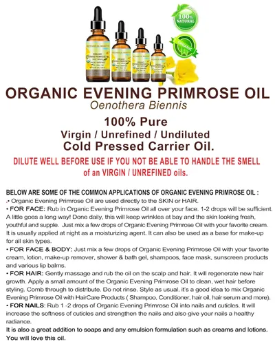 Vista 6 de Botanical Beauty ACEITE DE PRIMROSA ORGÁNICO 100% puro natural sin diluir Aceite portador prensado en frío virgen sin refinar. 0.5 Fl.oz.- 0.5 fl oz