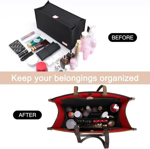 Vista 4 de Doxo Organizador de bolso, organizador de bolsa de fieltro con cremallera, perfecto para Lv Onthego GM 40 y D Book Tote grande (negro con cubierta)