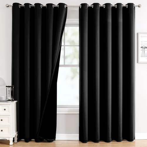 Vista 89 de ChrisDowa Cortinas 100% opacas de 63 pulgadas de largo para dormitorio con forro negro, 2 capas gruesas totalmente opacas con aislamiento térmico