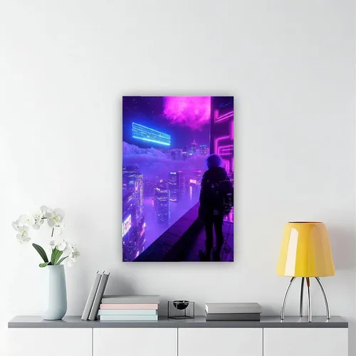 Vista 6 de Surreal Synthwave Art Print – Dreamy Retro Futuristic Cityscape Poster – Unique Sci-Fi Wall Decor Canvas Poster Wall Art Decor Print Picture Frame