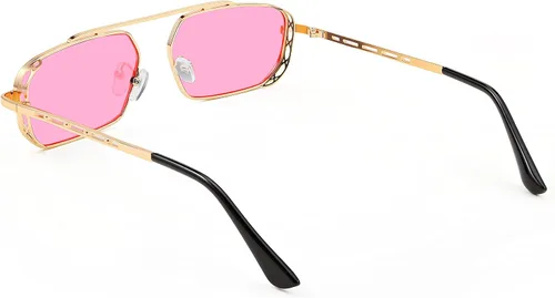 Vista 2 de FEISEDY Gafas de sol para mujer y hombre, Steampunk, marco de metal rectangular pequeño, lentes de sol tintados retro B2930