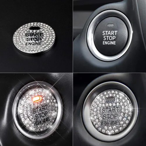 Vista 2 de LECART Bling Start Stop - Adhesivo para botón de arranque para Mazda 3, 6, CX-3, CX-5, CX-9, MX-5, Miata, accesorios interiores de automóviles