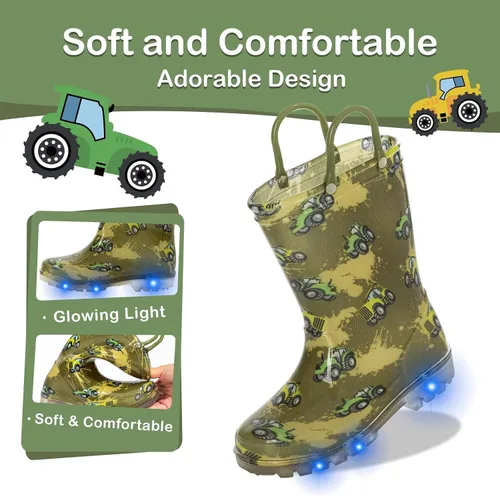 Vista 5 de Botas de lluvia para niños y niñas, botas impermeables con asas