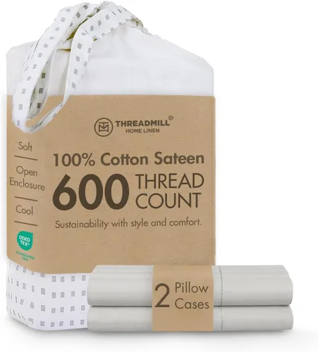 Vista 13 de Threadmill Home Linen Fundas de Almohada Estándar - 100% Algodón Natural 600 Número de Hilos, Juego de 2 Fundas de Almohada Damasco Gris Oscuro