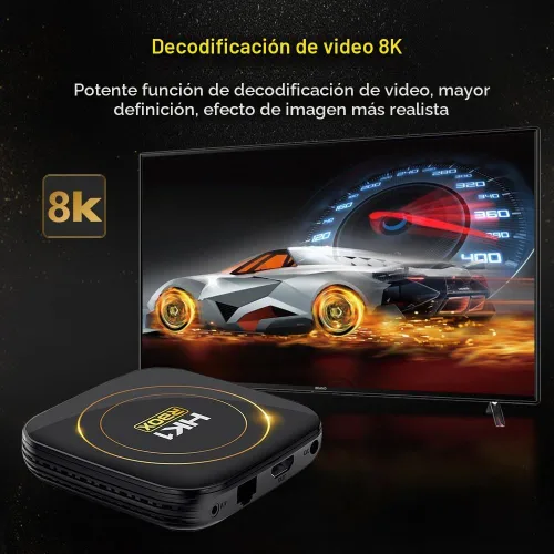 Vista 3 de HK1 Android TV Box 2026, Android 12.0 TV Box con 8K Decodificación 4GB RAM 32GB ROM Allwinner H618 Quad-Core, 2.4GHz/5.0GHz WiFi6 Bluetooth 4.0+