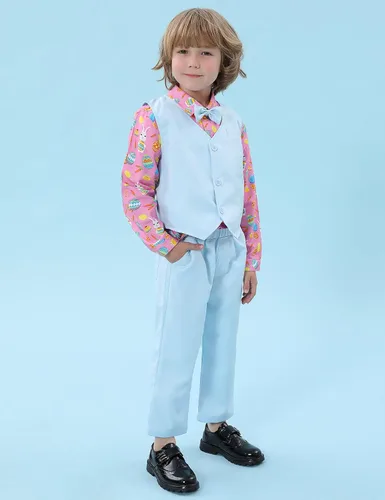 Vista 121 de A&J DESIGN Conjunto de traje de caballero para niños pequeños, 3 piezas, camisas, chaleco y pantalones