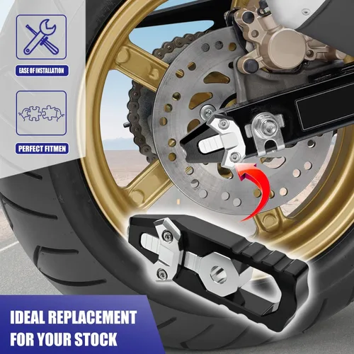 Vista 7 de Canitu 2 ajustadores de eje tensor de basculante negro, carrete de cadena de eje trasero de aluminio para motocicleta, ajustadores de cadena