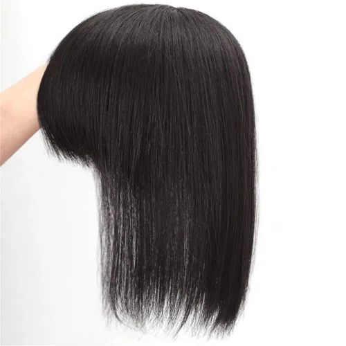 Vista 2 de Bang Topper Human Hair Clip on Crown Volume Hairpiece for Women with Gray and Thinning Hair, 6" Dark Brown