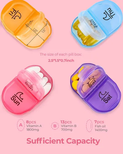 Vista 10 de AMOOS Lindo organizador de pastillas 2 veces al día, pastillero de cuero PU para mujer, pastillero semanal portátil para bolso con bolsa