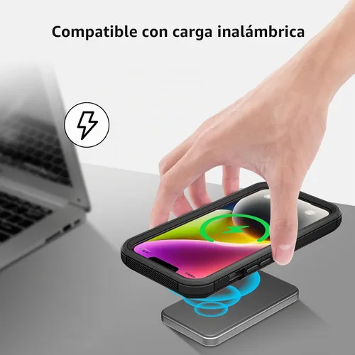 Vista 6 de Jiunai Funda para iPhone 14 Plus a Prueba de Golpes Antipolvo Protección de Servicio Pesado Protectora Antiarañazos de Doble Capa Resistente Rugosa