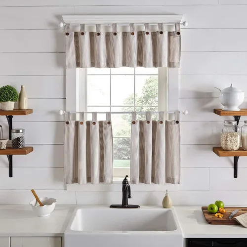 Vista 2 de Elrene Home Fashions - Cortina con rayas de tic-tac para ventana de cocina o baño, 60" x 15", 1 cortina, lino