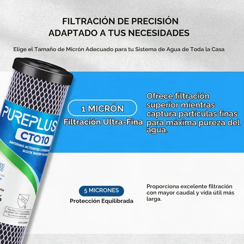 Vista 3 de PUREPLUS Filtro de agua de carbono CTO para toda la casa de 1 micrón, 2.5