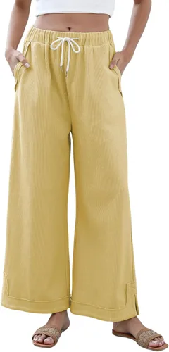 Vista 14 de Athlisan Pantalones Palazzo Holgados de Pierna Ancha para Mujer Casuales Sueltos con Cordón Cintura Elástica Pantalones de Descanso con Bolsillos