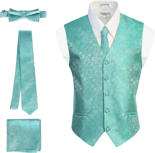 Vista 25 de Gioberti Chaleco formal de cachemira de 4 piezas para hombre, corbatín y pañuelo de bolsillo Negro B