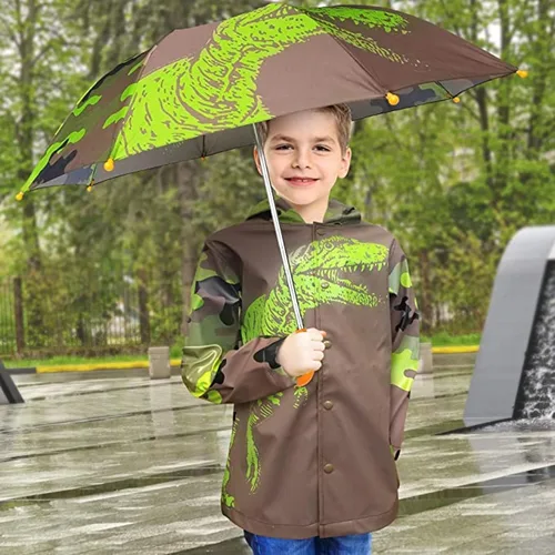 Vista 2 de Kids Umbrella for Girls and Boys & Rain Coats Set -Toddler Umbrellas Kids Raincoat Boys Girls Jacket (3-9 Years)