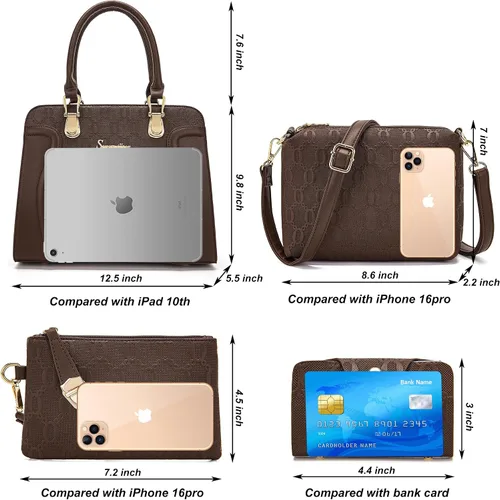 Vista 106 de Bolsos de mano de moda para mujer, bolsa de hombro, asa superior, bolsa de mano, juego de 4 piezas