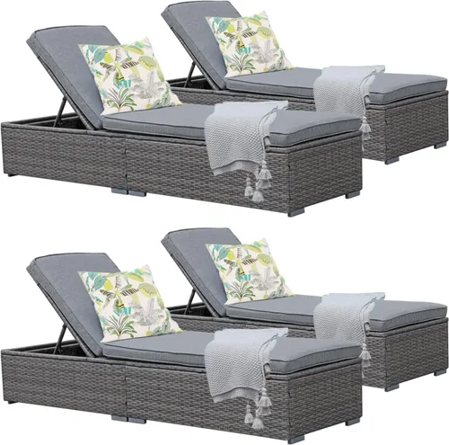 Vista 11 de Patiorama Tumbona para patio al aire libre, elegante silla tumbona reclinable ajustable de ratán para piscina con cojín, mimbre de polietileno gris