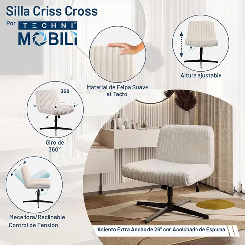 Vista 4 de Techni Mobili Silla de oficina Criss Cross, sin brazos, asiento de 26