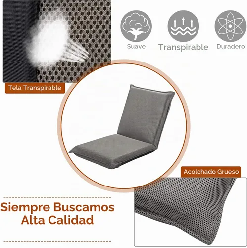 Vista 6 de BECOMFORT Silla plegable de suelo, silla de meditación ajustable de 6 Gris