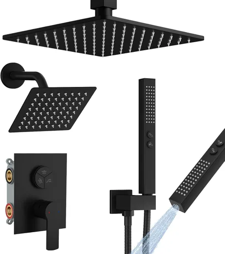 Vista 12 de RUMOSE Juego de grifo de ducha para baño, cabezal de ducha de lluvia con Negro