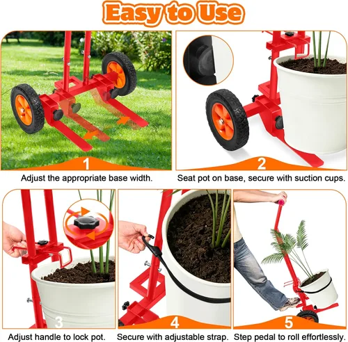 Vista 3 de Carrito de plantas con ruedas, carrito resistente para plantas, carrito de mudanza de plantas de 175 libras con brazo de agarre ajustable, correa