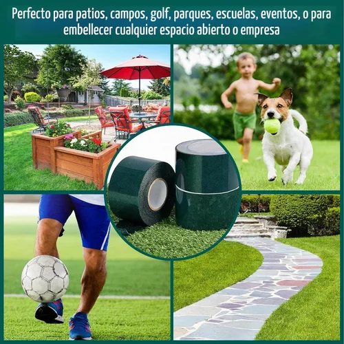 Vista 5 de Gersoniel 2 rollos de cinta de césped de doble cara de 2 pulgadas x 16.5 pies para alfombra de césped artificial, cinta de césped artificial