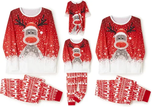 Vista 5 de Cysincos Conjunto de pijamas de Navidad a juego para la familia, conjunto de pijamas de Navidad suaves de manga larga para vacaciones, trajes