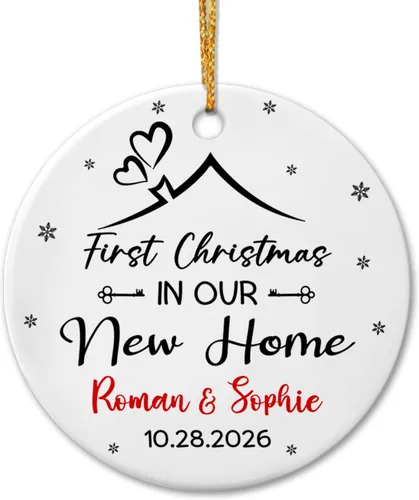 Vista 10 de Adorno de cerámica personalizado para la primera Navidad en nuestro nuevo apartamento, nombres personalizados de Mr Mrs in New Apartamento Christmas