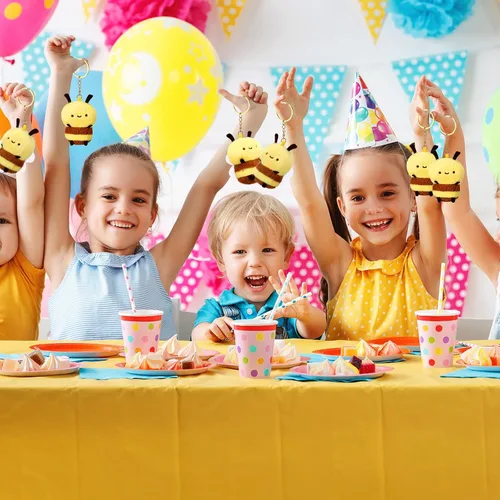 Vista 6 de Sratte 8 piezas 9.99 centímetros de abejas de peluche de 3.94 pulgadas, abeja pequeña de peluche suave, abeja de miel de peluche, llaveros