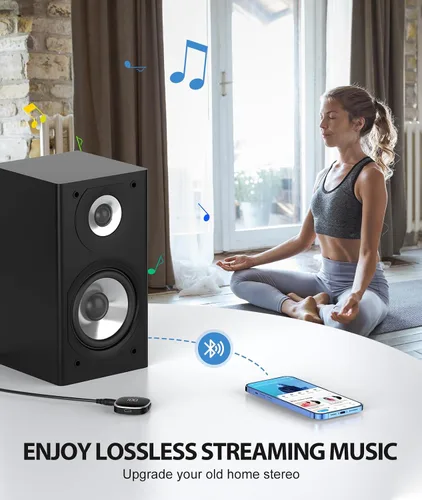 Vista 6 de COMSOON Adaptador Bluetooth AUX para Coche, [Pantalla LED] Receptor Bluetooth 5.3 para Altavoz/Estéreo Doméstico/Auriculares con Cable, Receptor