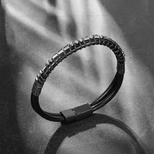 Vista 4 de Pulseras para hombre con código morse para hombre, pulsera de cuero con texto en inglés «I Love You», regalo de joyería para hombre y hombre