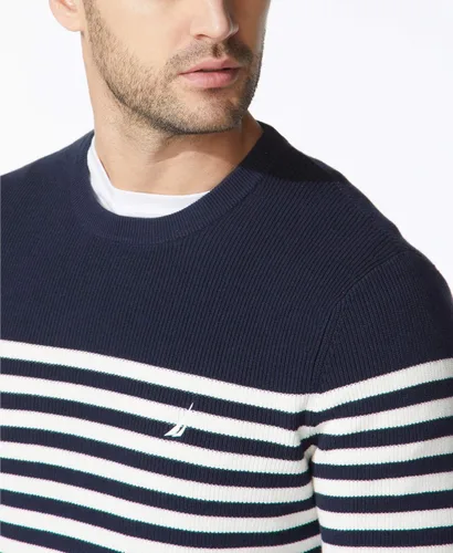 Vista 4 de Nautica Suéter de punto a rayas para hombre, marino