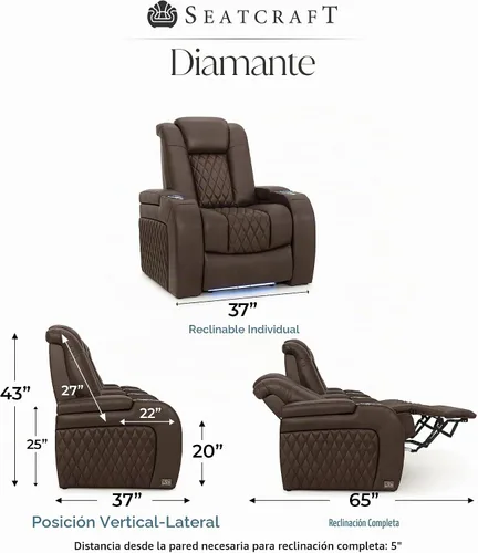 Vista 2 de Seatcraft Asiento de cine en casa Diamante Marrón Reclinable Individual