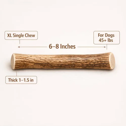 Vista 3 de XL - Cuerno de ciervo masticable para perros grandes, paquete individual de 6 a 8 pulgadas