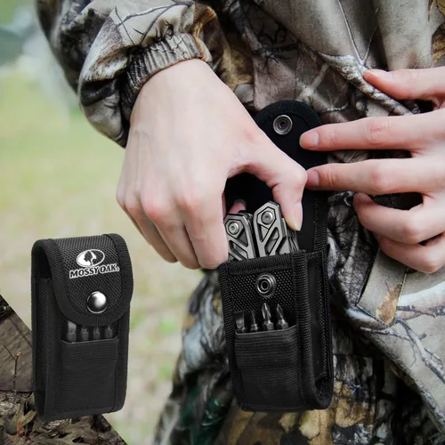 Vista 7 de MOSSY OAK Multiherramienta, cuchillo de bolsillo de acero inoxidable 21 en 1 con funda de destornillador, alicates autobloqueantes con funda