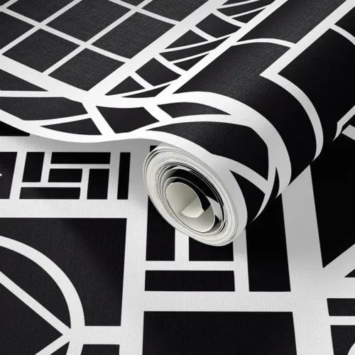 Vista 2 de Spoonflower Pelar y pegar muestra de papel tapiz - Enrejado Negro Círculos Blancos Graffiti Chinoiserie Palm Beach China Papel pintado extraíble