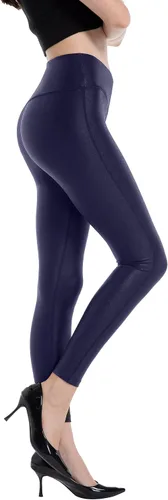 Vista 2 de HARTPOR Leggings de piel sintética para mujer, elásticos, de cintura alta, brillantes, pantalones de cuero, leggings de piel de piel sintética