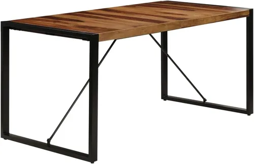 Vista 24 de Mesa de comedor de madera maciza de Sheesham, forma rectangular, 47.2 pulgadas, acabado pulido marrón con patas de metal para cocina y comedor