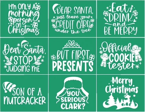 Vista 24 de 17 plantillas de pantalla de seda de Navidad con juego de pasta de tiza, mini espátulas, plantillas adhesivas reutilizables de Navidad