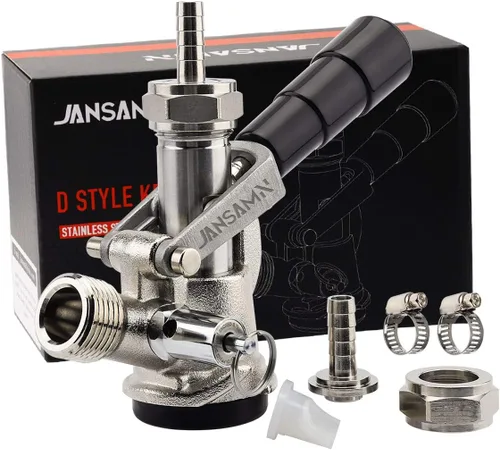 Vista 5 de Keg Coupler, Sankey D Tap with 304 Stainless Steel Probe, Keg Coupler D System with Black Handle & Hose Clamp, D Style,Sankey D Tap for 5/16" ID