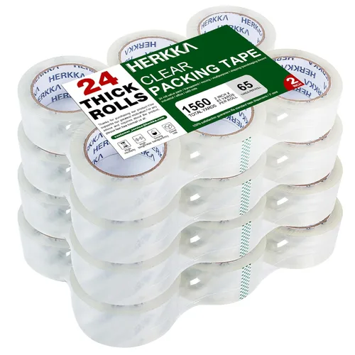 Vista 7 de HERKKA Cinta de embalaje transparente, 24 rollos de cinta de embalaje resistente para embalaje de envío, sellado en movimiento, cinta de embalaje